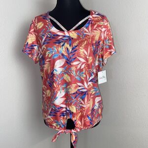 New Coral Bay Pullover Top Women's PM Hawaiian Rhinestone V-Neck Short Sleeve‎